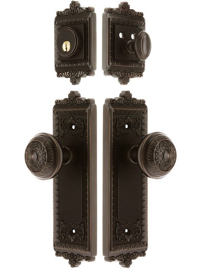 Grandeur Windsor Entry Door Set, Keyed Alike with Windsor Knobs in Oil-Rubbed Bronze.